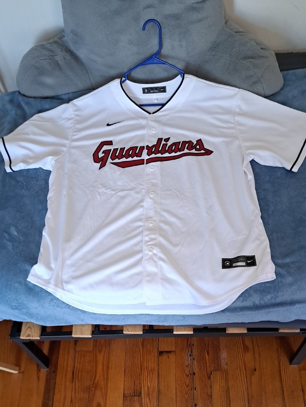 Nike White Guardians Baseball Jersey with Red Script